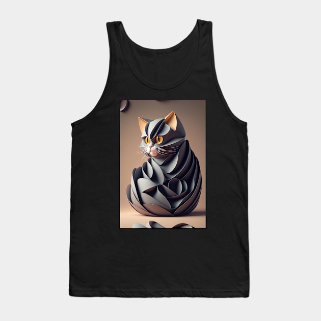 Cute Cat Portrait Paper Art Style Tank Top by KoolArtDistrict